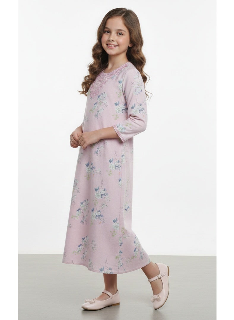 هانا آند سارا جلابية بناتي فيسكوز مطبوعة رقميًا بتصميم زهري مريح للمناسبات - Image 3